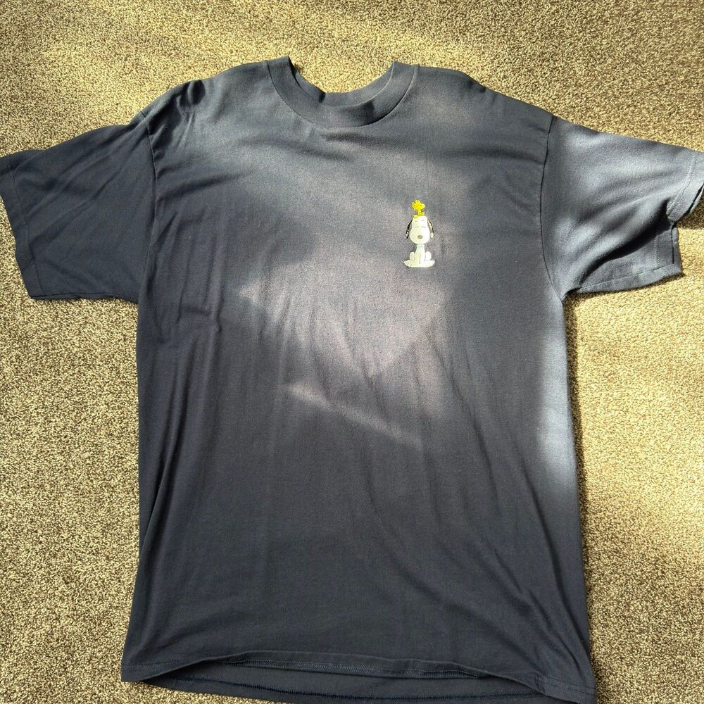 Vintage 90s Peanuts Snoopy Woodstock Embroidered T Shirt XL Tultex Navy Blue